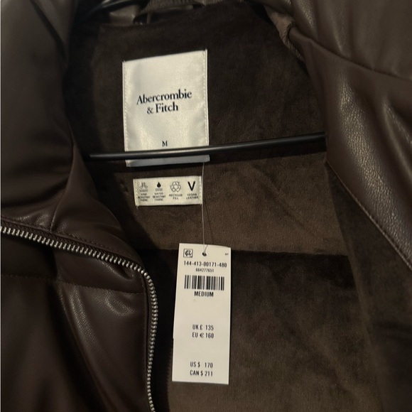 Abercrombie Women's Brown Leather Puffer Jacket - Picture 3 of 6